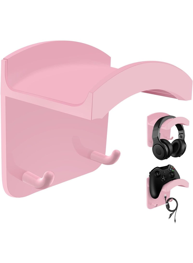 ChicAbode Headphone Stand Wall-Mounted, Dual Hook Headset Holder for Headphones and Gaming Controllers, Desk or Wall Mount, Anti-Slip, Scratch-Resistant, Pink - Image 1